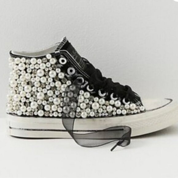 Free People NAN-Ku Crush High Top Sneakers Pearl Embellished Black 40 US 9 - Picture 1 of 14